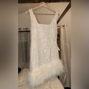 NADINE MERABI White Sequin Mini Dress